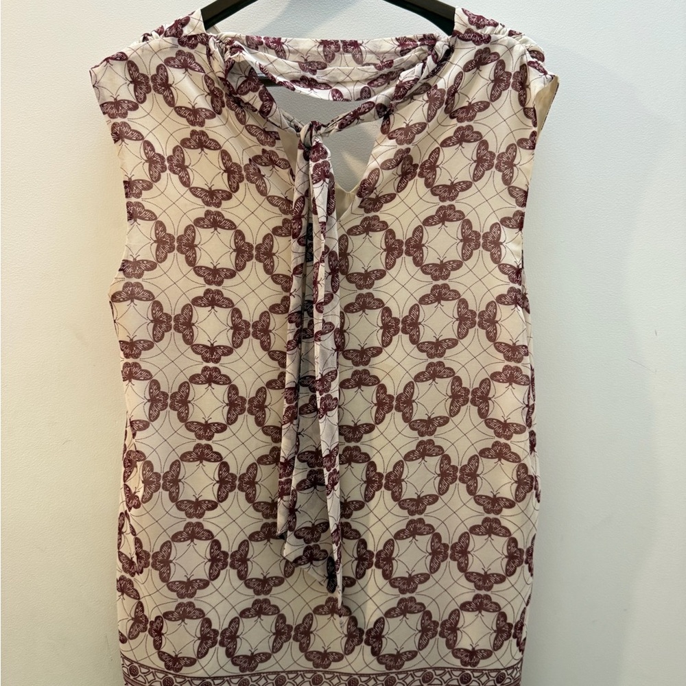 Max Studio Burgundy and Cream Patterned Top
